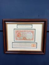 Lady Lavery original 10 shillings mounted in wooden frame {H 26cm x W 31cm}.