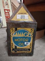 Gamages Motor Oil haystack petrol can. {49 cm H x 26 cm W x 26 cm D}.