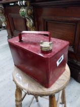 Spirit Petrol oil can with original brass cap. {19 cm H x 25 cm W x 15 cm D}.