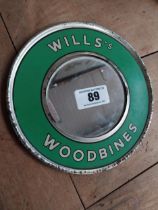 Wills's Woodbine Cigarettes advertising mirror. {17 cm Dia}.