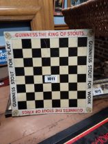 Early 20th C. tinplate Guinness the King of Stouts chessboard. {30 cm H x 30 cm W}.