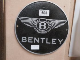 Bentley cast iron wall plaque. {24 cm Dia.}.