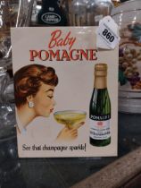 Baby Pomagne advertising showcard {25 cm H x 20 cm W}.