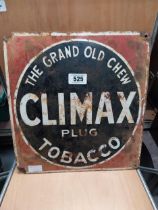 Grand Old Chew Climax Plug Tobacco enamel advertising sign. {30 cm H x 26 cm W}.