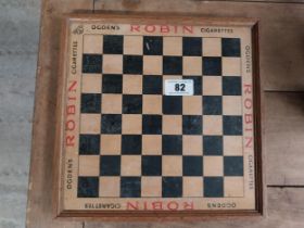 Ogden's Robin cigarettes wooden advertising Draughts board. {32 cm H x 32 cm W}