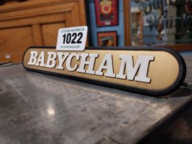 Babycham Perspex shelf advertising sign. {3 cm H x 21 cm W}.