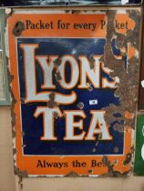 Lyons Tea Always the Best enamel advertising sign. {100 cm H x 74 cm W}.