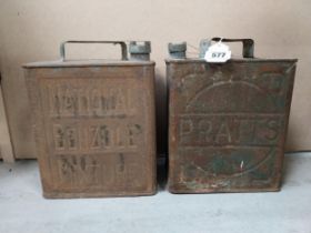 Pratts Oil can and National Benzole Mixture can. {32 cm H x 24 cm W x 12 cm D}.