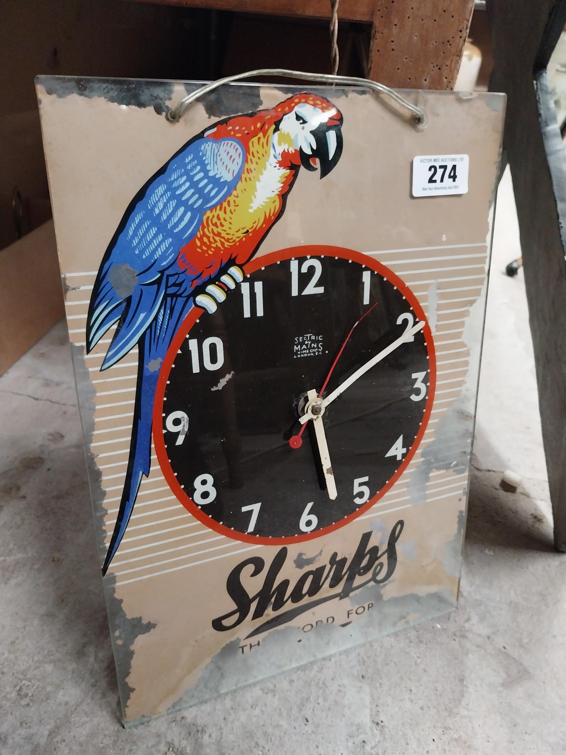 1960's Sharps glass battery advertising clock. {43 cm H x 30 cm W}. - Image 5 of 8