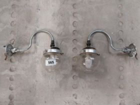 Two chrome and glass wall lights. {23 cm H x 19 cm Dia.}