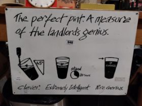 The Perfect Pint the Landlords Genius Guinness tin plate advertising sign. {42 cm H x 60 cm W}.