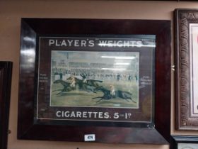 Player's Weights cigarettes framed advertising showcard {56 cm H x 63 cm W}.