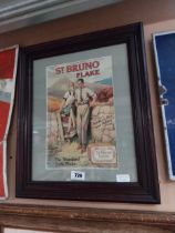 St Bruno Tobacco Flake framed advertising showcard. {55 cm H x 46 cm W}