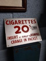 Cigarettes 20 cent insert 2 half crowns Perspex advertising sign. {15 cm H x 20 cm W}.