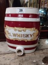 Good quality early 20th C. Irish Whiskey ceramic dispenser {28 cm H x 25 cm W x 20 cm D}.