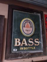 Bass in Bottle framed advertising showcard. {76 cm H x 62 cm W}.