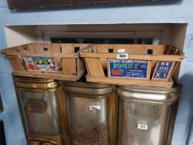 Fifo and Bonny Tomato wooden advertising crates. {15 cm H x 44 cm W x 27 cm D}.