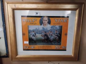 Will's Star tobacco framed advertising print. {51 cm H x 61 cm W}.