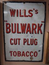 Will's Bulwark Cut Plug tobacco enamel advertising sign. {91 cm H x 61 cm W}.