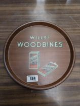 Wills's Woodbine tin plate advertising tray. {31 cm Dia.}