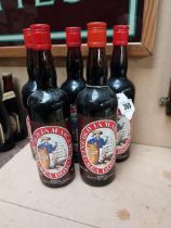 Five bottles of Fine Old Jamaican Sea Dog Rum. {30 cm H x 8 cm Dia.}