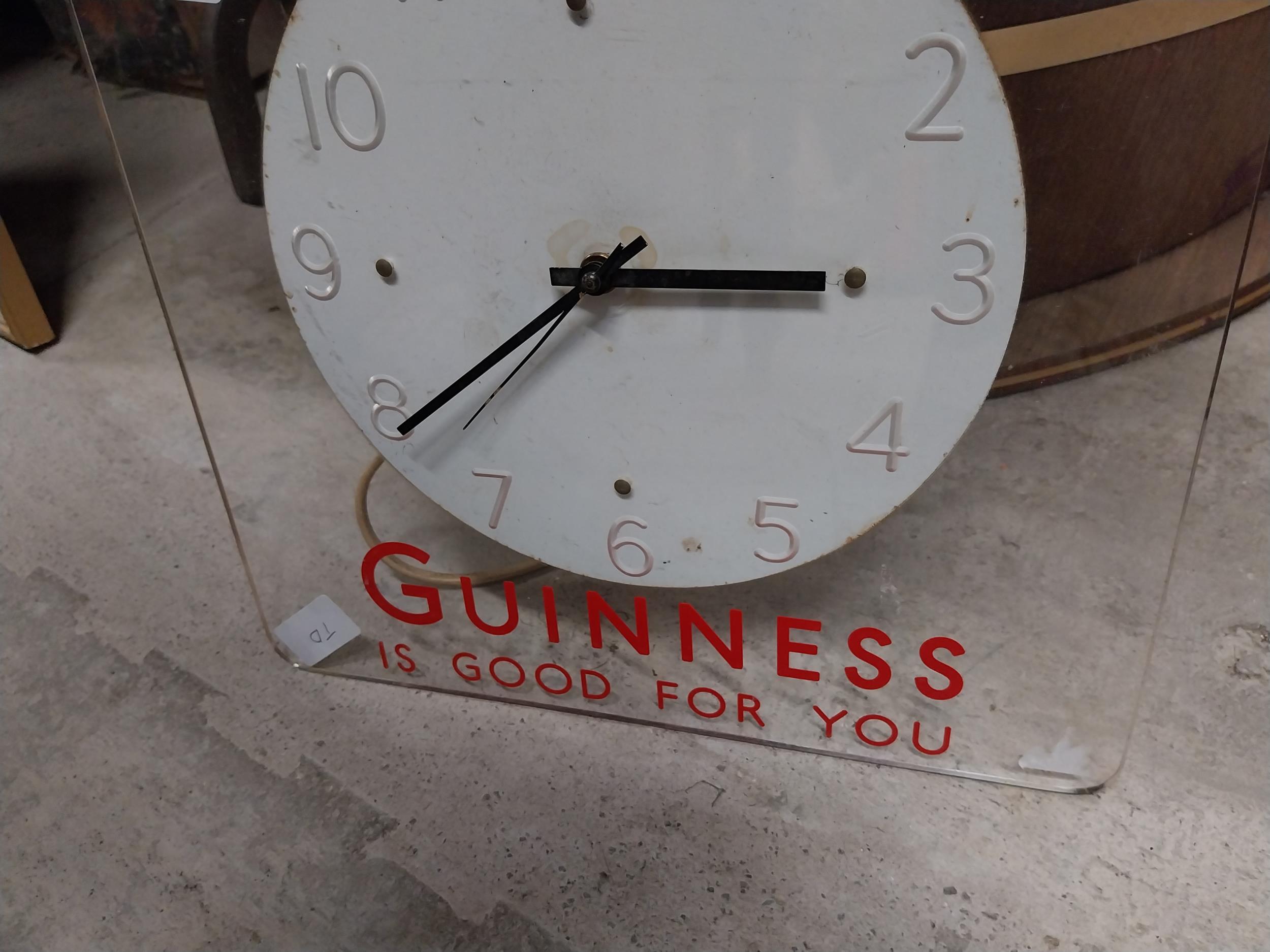 Guinness is Good for you chrome and Perspex hanging advertising clock. {41 cm H x 36 cm W}. - Image 3 of 4
