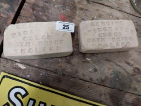 Two Genuine Bridgewater CS and Co Bath Brick England bricks. {5 cm H x 16 cm W x 8 cm D