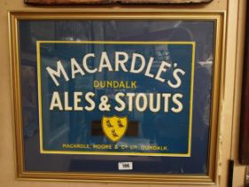 Macardle's Ales and Stouts Dundalk framed showcard. {55 cm H x 68 cm W}.