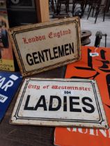 Two City of Westminster Ladies and Gentlemen metal signs. {20 cm H x 30 cm W}.