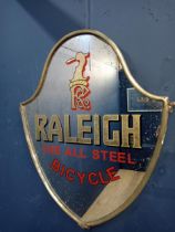 Raleigh The All steel Bicycle mirror mounted in brass framed and with leaded back {H 59cm x W