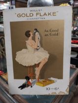 Wills's Gold Flake Cigarettes advertising showcard. {51 cm H x 31 cm W}.