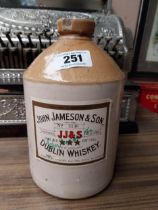 John Jameson Dublin half gallon stoneware whiskey flagon. {26 cm H x 15 cm Dia.}