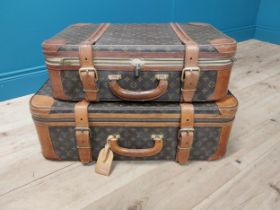 Two exceptional quality 1950's Louis Vuitton Paris made in France leather suitcases. {23 cm H x 69