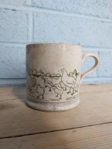 19th. C. Transfer pattern mug decorated with farmyard scene { 10cm H X 14cm W }.