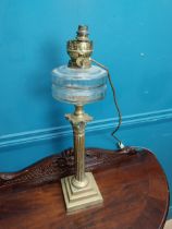 19th C. brass corinthian column oil lamp with cut glass bowl originally from Luttrellstown