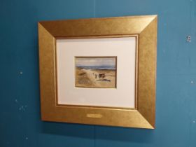 Percy French 1854 - 1920. Bring Home The Kelp. Watercolour mounted in gilt frame. { 12cm H X 16cm