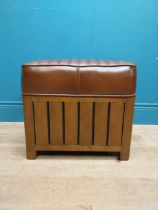 Exceptional quality cherrywood and hand died leather foot stool {40 cm H x 44 cm W x 44 cm D}.