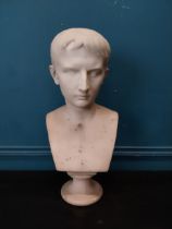 19th C. marble bust on plinth of young Emperor Augustus by E. Gazzeri Roma. {58 cm H x 28 cm W x