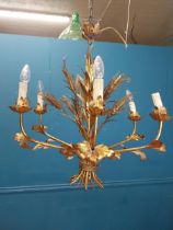 Early 20th C. gilded metal wheat sheaf six branch chandelier {60 cm H x 74 cm Dia.}.
