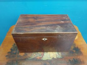 19th C. mahogany and satinwood inlaid jewellery box with fitted interior {17 cm H x 31 cm W x 8 cm