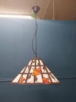 Stain glass hanging lamp shade in the Tiffany style. { 86cm H X 46cm Sq }.