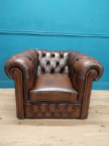 Good quality leather deep buttoned Chesterfield club chair {73 cm H x 93 cm W x 90 cm D}.