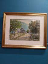Framed watercolour - Farmyard Scene. {60 cm H x 75 cm W} { cm H cm W cm D}.