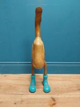 Carved hardwood model of a Duck. {64 cm H x 23 cm W x 23 cm D].