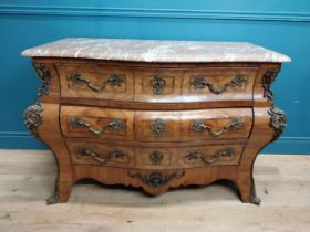 19th C. French walnut commode with marble top and ormolu mounts {85 cm H x 118 cm W x 58 cm D}.