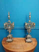 Pair of decorative brass candelabras in the Victorian style {60 cm H x 26 cm W x 26 cm D}.