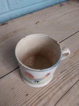 Rare 19th. C. spongeware Cockerel mug { 10cm H X 12cm W }.