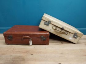Two early 20th C. leather suitcases. {20 cm H x 67 cm W x 43cm D} approx.