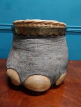 19th. C. taxidermy elephant's foot in the form of a waste paper bucket with inset wicker basket {