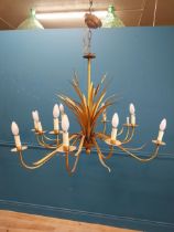 Early 20th C. gilded metal wheat sheaf twelve branch chandelier {90 cm H x 90 cm Dia.}.
